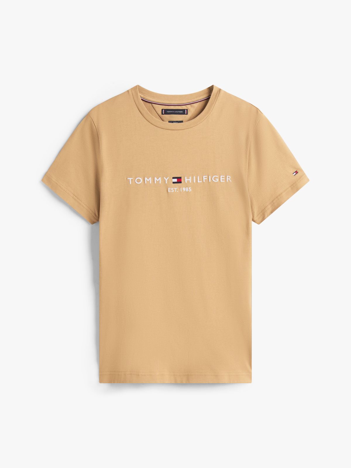 Logo Embroidery Slim Jersey T-Shirt — Beige