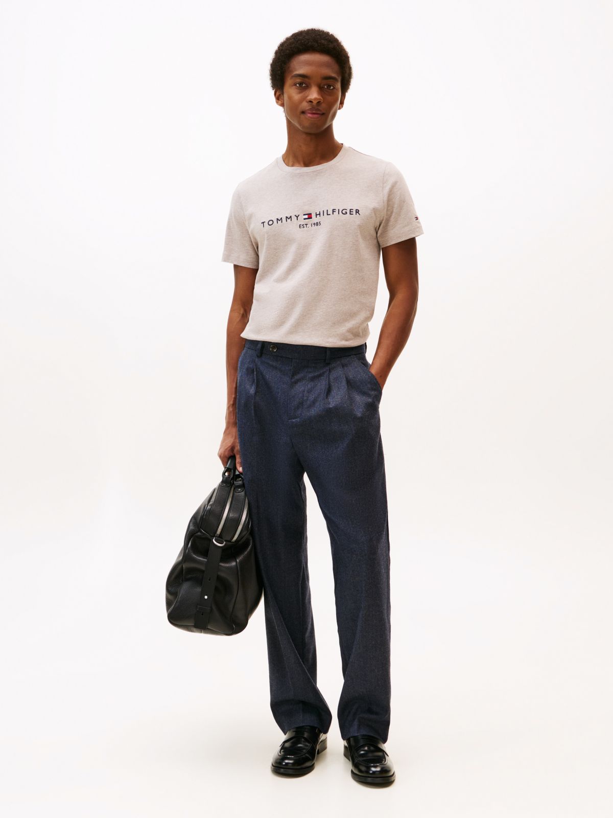 Logo Embroidery Slim Jersey T-Shirt — Grey