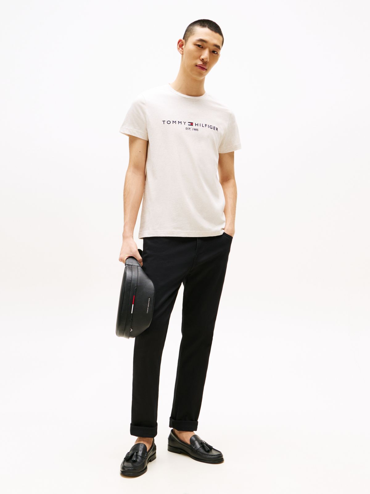 Logo Embroidery Slim Jersey T-Shirt — Beige