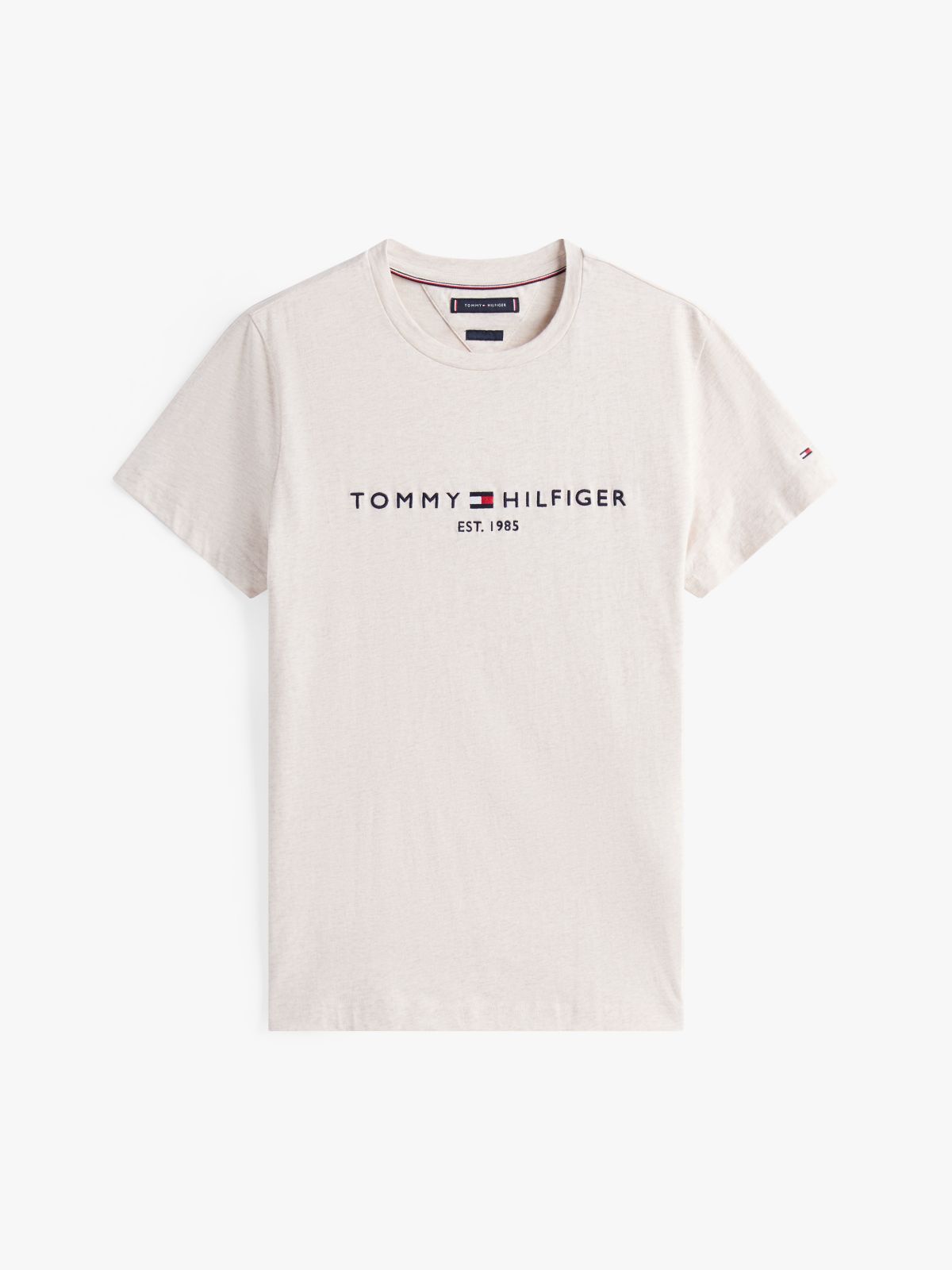 Logo Embroidery Slim Jersey T-Shirt — Beige