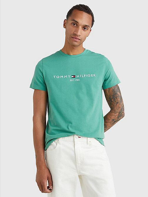 t-shirt à logo imprimé vert pour hommes tommy hilfiger