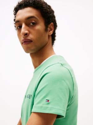 green logo embroidery slim t-shirt for men tommy hilfiger