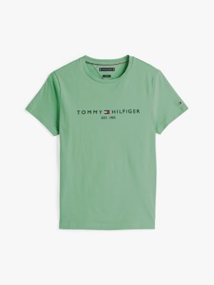 Logo Embroidery Slim T Shirt Green Tommy Hilfiger