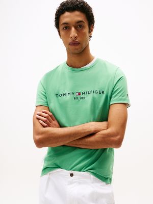 t-shirt slim fit con logo ricamato green da uomini tommy hilfiger