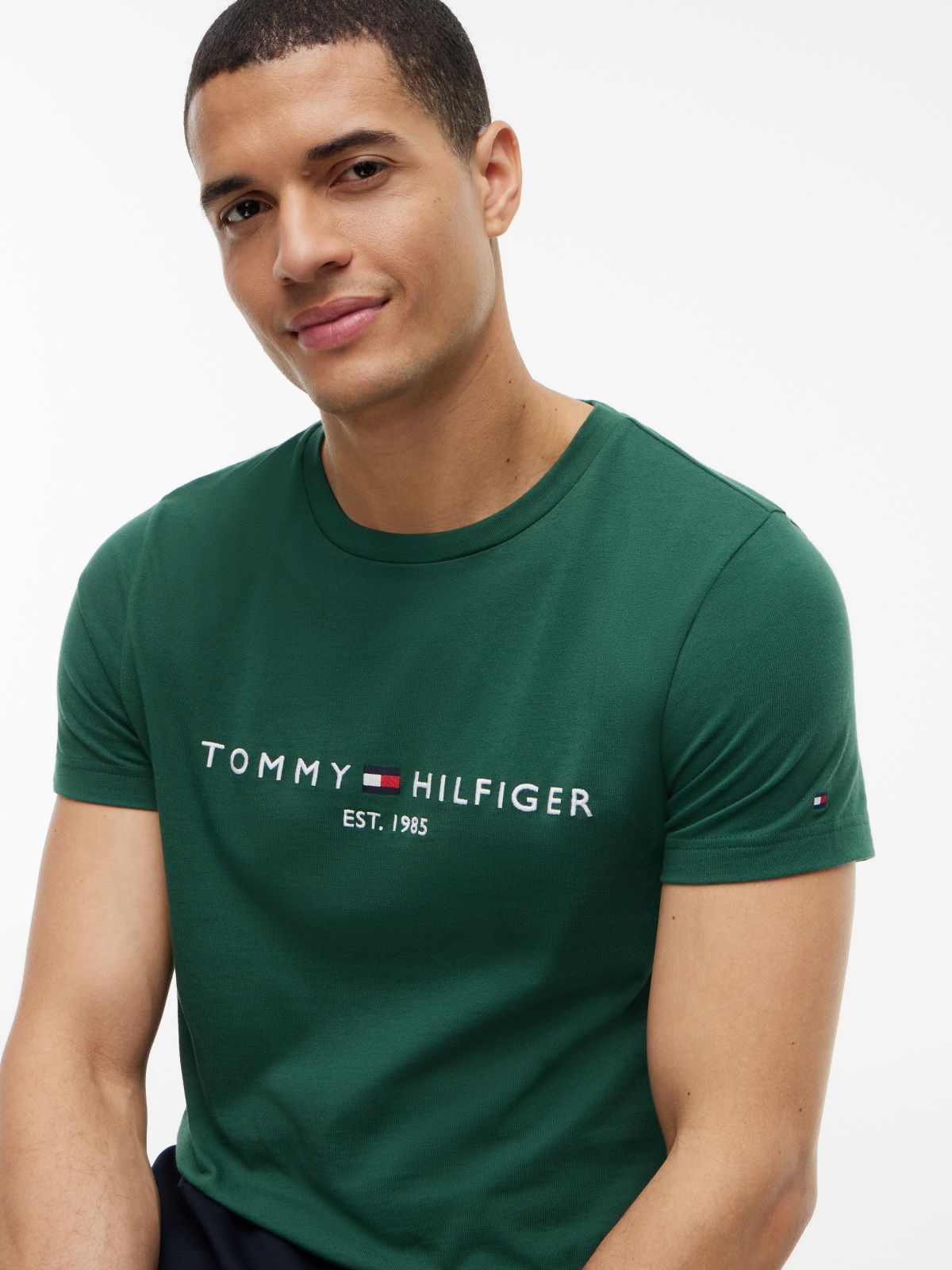 Logo Embroidery Slim Jersey T-Shirt — Green