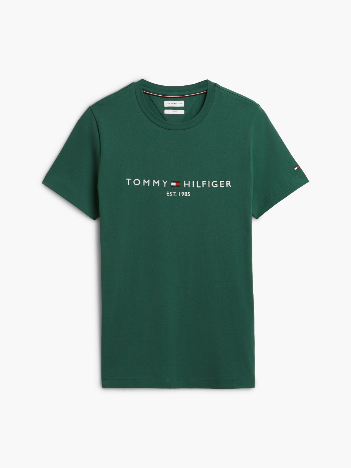 Logo Embroidery Slim Jersey T-Shirt — Green