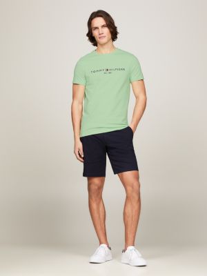 green slim fit t-shirt mit logo-stickerei für herren - tommy hilfiger