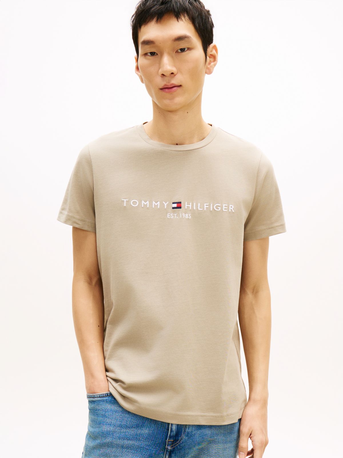 Logo Embroidery Slim Jersey T-Shirt — Green