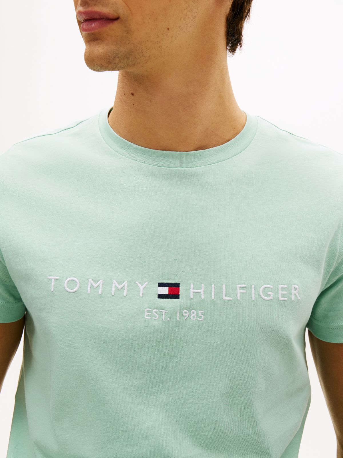 Logo Embroidery Slim Jersey T-Shirt — Green