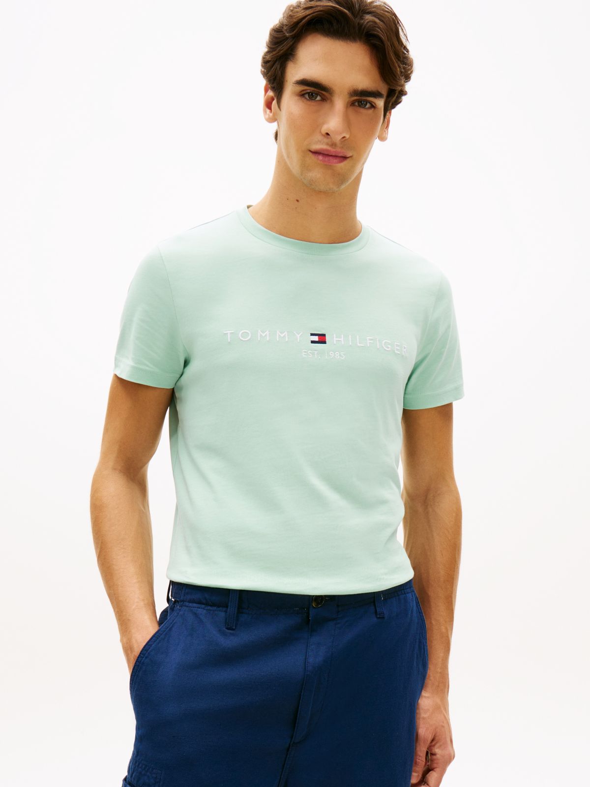 Logo Embroidery Slim Jersey T-Shirt — Green