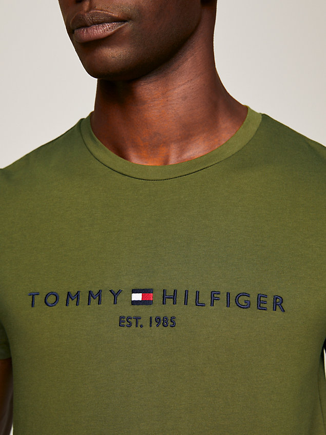 t-shirt ajusté à logo et col ras-du-cou green pour hommes tommy hilfiger