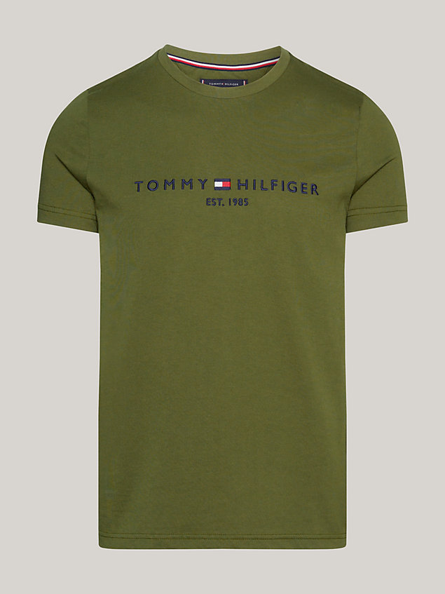 t-shirt ajusté à logo et col ras-du-cou green pour hommes tommy hilfiger