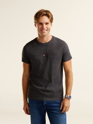 grey slim fit jersey-t-shirt mit logo-stickerei für herren - tommy hilfiger