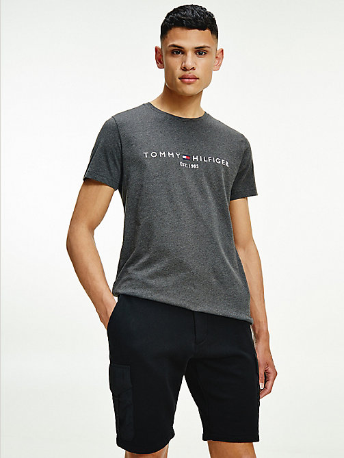 grijs t-shirt met logo voor heren - tommy hilfiger