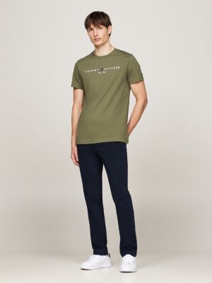 t-shirt slim fit con logo ricamato verde da uomini tommy hilfiger