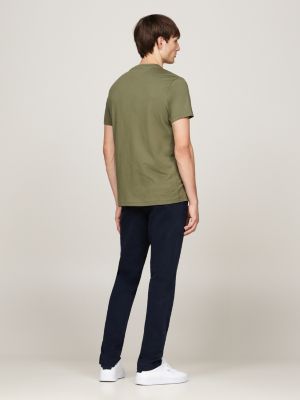 t-shirt slim fit con logo ricamato verde da uomini tommy hilfiger