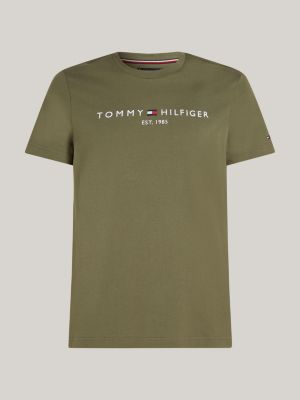 t-shirt slim fit con logo ricamato verde da uomini tommy hilfiger