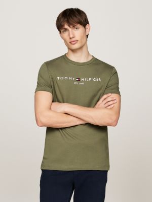 Logo Embroidery Slim T Shirt Green Tommy Hilfiger