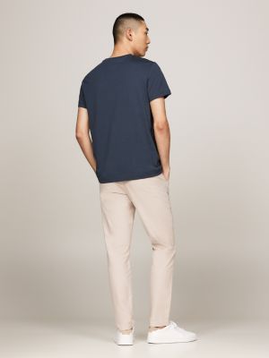 blau slim fit t-shirt mit logo-stickerei für herren - tommy hilfiger