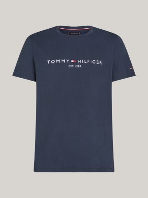 t-shirt slim fit con logo ricamato blu da uomini tommy hilfiger