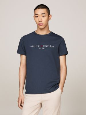 t-shirt slim fit con logo ricamato blue da uomini tommy hilfiger