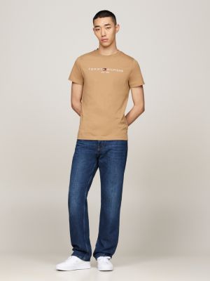 braun slim fit t-shirt mit aufgesticktem logo für herren - tommy hilfiger