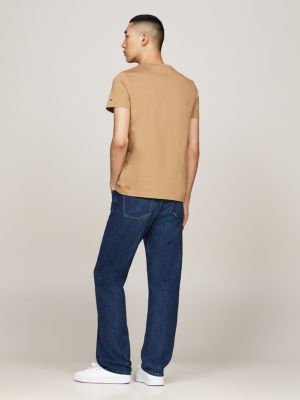 brown logo embroidery slim t-shirt for men tommy hilfiger