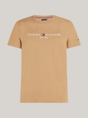 brown logo embroidery slim t-shirt for men tommy hilfiger