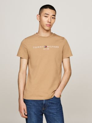 brown logo embroidery slim t-shirt for men tommy hilfiger