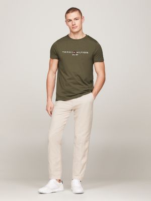 Slim Fit T-Shirt mit aufgesticktem Logo | Khaki | Tommy Hilfiger
