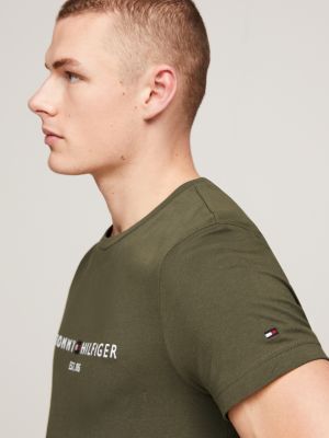Slim Fit T-Shirt mit aufgesticktem Logo | Khaki | Tommy Hilfiger