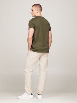 Slim Fit T-Shirt mit aufgesticktem Logo | Khaki | Tommy Hilfiger