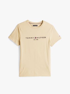 beige logo embroidery slim t-shirt for men tommy hilfiger