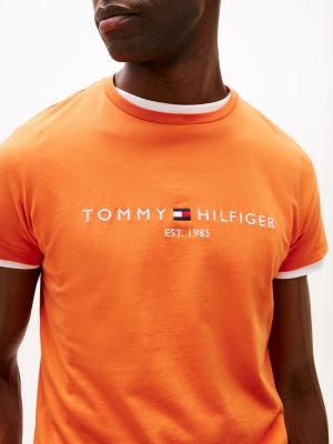 orange logo embroidery slim t-shirt for men tommy hilfiger