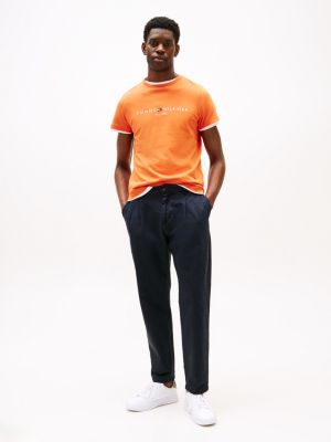 orange logo embroidery slim t-shirt for men tommy hilfiger