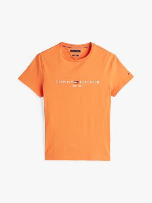 orange logo embroidery slim t-shirt for men tommy hilfiger