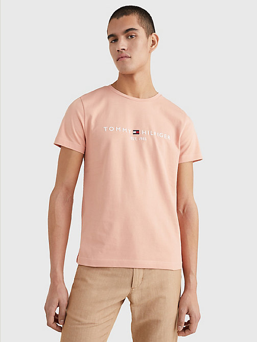 t-shirt à logo imprimé orange pour hommes tommy hilfiger