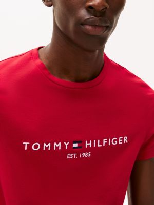 red logo embroidery slim t-shirt for men tommy hilfiger