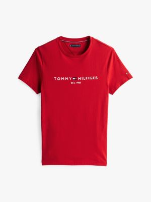 red logo embroidery slim t-shirt for men tommy hilfiger