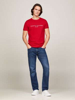 red logo embroidery slim t-shirt for men tommy hilfiger