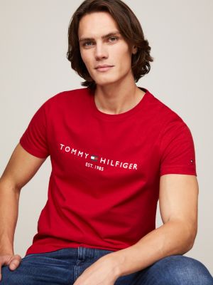 red logo embroidery slim t-shirt for men tommy hilfiger