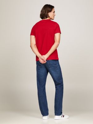 red logo embroidery slim t-shirt for men tommy hilfiger