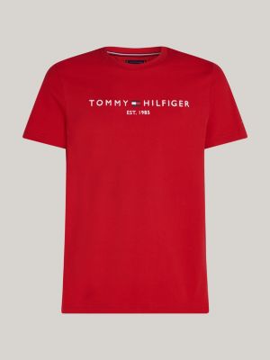 red logo embroidery slim t-shirt for men tommy hilfiger