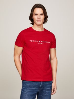 Logo Embroidery Slim T Shirt Red Tommy Hilfiger