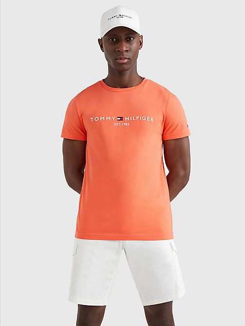 t-shirt à logo imprimé orange pour men tommy hilfiger