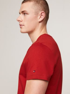 camiseta slim con logo bordado roja de hombres tommy hilfiger