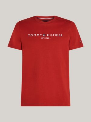 camiseta slim con logo bordado roja de hombres tommy hilfiger