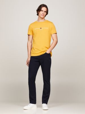 geel slim fit t-shirt met geborduurd logo voor heren - tommy hilfiger