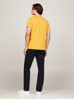 geel slim fit t-shirt met geborduurd logo voor heren - tommy hilfiger