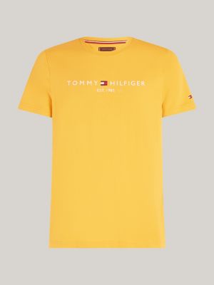 geel slim fit t-shirt met geborduurd logo voor heren - tommy hilfiger